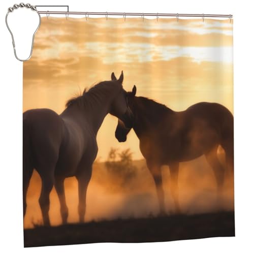 Rideau de douche imperméable et lavable motif chevaux amoureux - 2