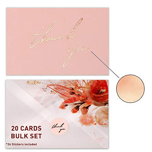 MUDRIT Thank You Cards with Envelopes (20-Pack): Gold foil Letterpress Thank You 4x6 notes for Wedding, Baby Shower, Business,Birthdays, Graduation, Bridal Shower