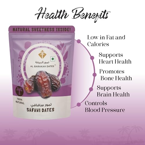 Image of Al Barakah Safawi Dates /Kalmi Dates 400g | Saudi Arabia Dates | 100% Natural | Non- GMO | Gluten Free | Healthy Snack | No Added Sugar | Vegan | Plant Based | Khajur | Khajoor | Khejur