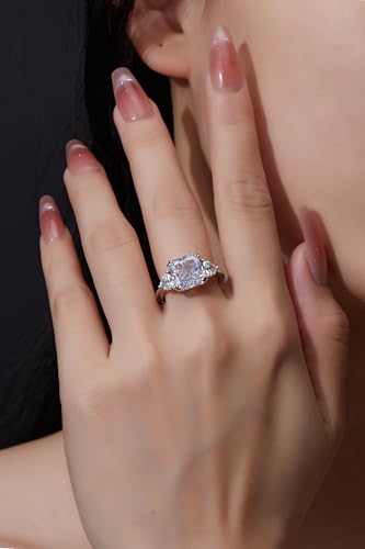 5 CT Diamond Rings for Women, Engagement Rings,Princess Cut Ring 925 Sterling Silver Simulated Diamond Jewelry(Clear，Yellow，Pink) with Gift Box3