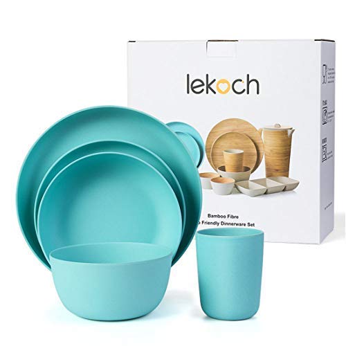 Lekoch Bamboo Dinnerware Set,Tableware Set Include (Dinner & Salad Plate Cup Large & Small Bowl) (1 Guest (Navy))