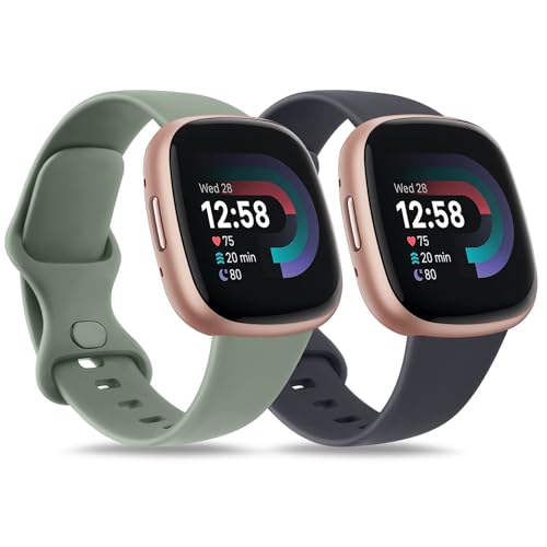AK Silicone Sport Classic Soft Replacement Straps for Fitbit Versa 3/Versa 4/Sense 2 (Pack C Midnight Blue/Cactus Small)