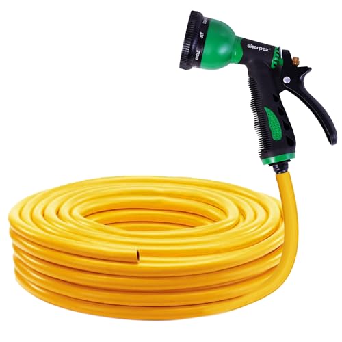 Sharpex Combo Of 8 Mode High-Pressure Water Gun Nozzle Spray And 10 MT Yellow Hose Pipe For Garden...