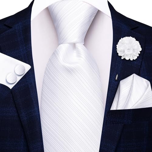 Image of Hi-Tie Men's Silk Ties Formal Woven Classic Necktie Pocket Square Cufflinks Lapel Pin Set Wedding Business