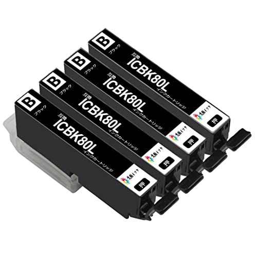 Amazon.co.jp: エプソン用ICBK80Lブラック黒4本セット互換インク 