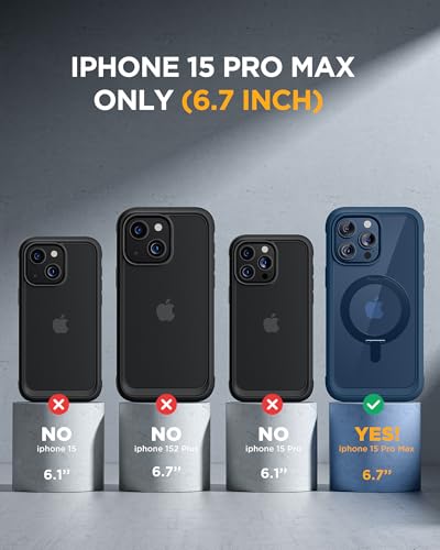 Image of Miracase for iPhone 15 Pro Max Case with 360 Magnetic Ring Stand [Compatible with Magsafe] Full-Body Drop Proof Bumper Phone Case with Built-in 9H Tempered Glass Screen Protector,Blue
