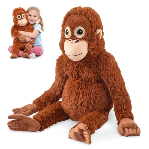 Gillterway Punch Monkey Plush 60cm Large Orangutan Soft Cuddly Toy Eco-Friendly Plushies Material Washable Monkey Plush Toy for Kids Adults Birthday Gift Bedroom Decor