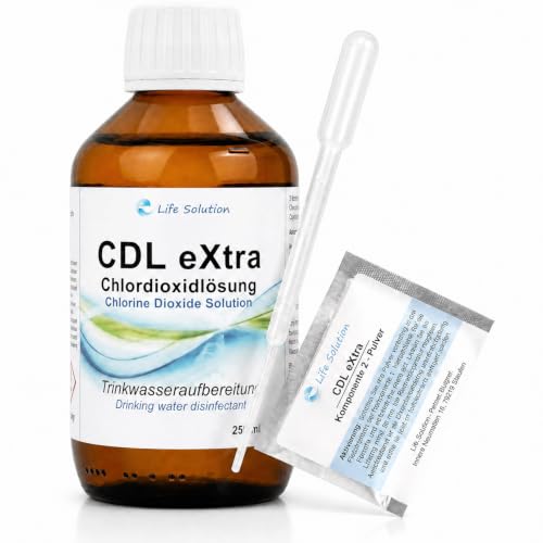 Life Solution - CDL eXtra - Chlordioxid Lösung 0 3% - CDs - extra Lange Haltbarkeit (3-4 Jahre) - Trinkwasserdesinfektion - Wasseraufbereitung - 250 ml