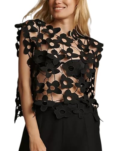Yimoon Women's Hollow Out Floral Lace Vest Sleeveless Crewneck Cover Up Summer Going Out Tops