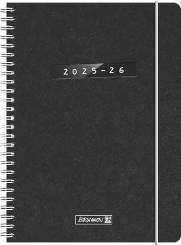 BRUNNEN Schülerkalender (2025/2026) Monochrome, 2 Seiten = 1 Woche, A5, 208 Seiten, Naturkarton-Umschlag, schwarz