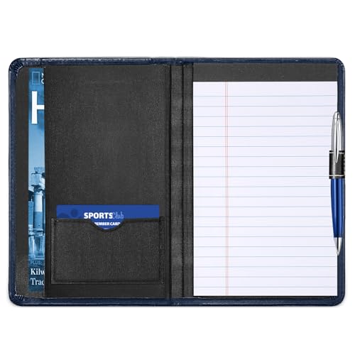 Lcjtop Padfolio/Portfolio Binder, Mini Padfolio Portfolio Binder 5 x 8 Legal Writing Pad, A5 Document Organizer Folder for Men Women, Navy Blue.