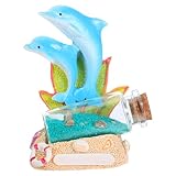 LOGOFUN Dolphin Figurine Drift Bottle with Sand Resin Sculpture Aquarium Fish Tank Seashell Ornament for Home Office Coastal Decor