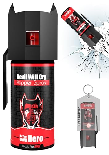 Image of DEVIL Will Cry Superior 3-in-1 Self Defence Gadget | Pepper Spray, Glass Breaker, and Knuckle Cap | Blackfire Max Protection for Personal Safety - Black