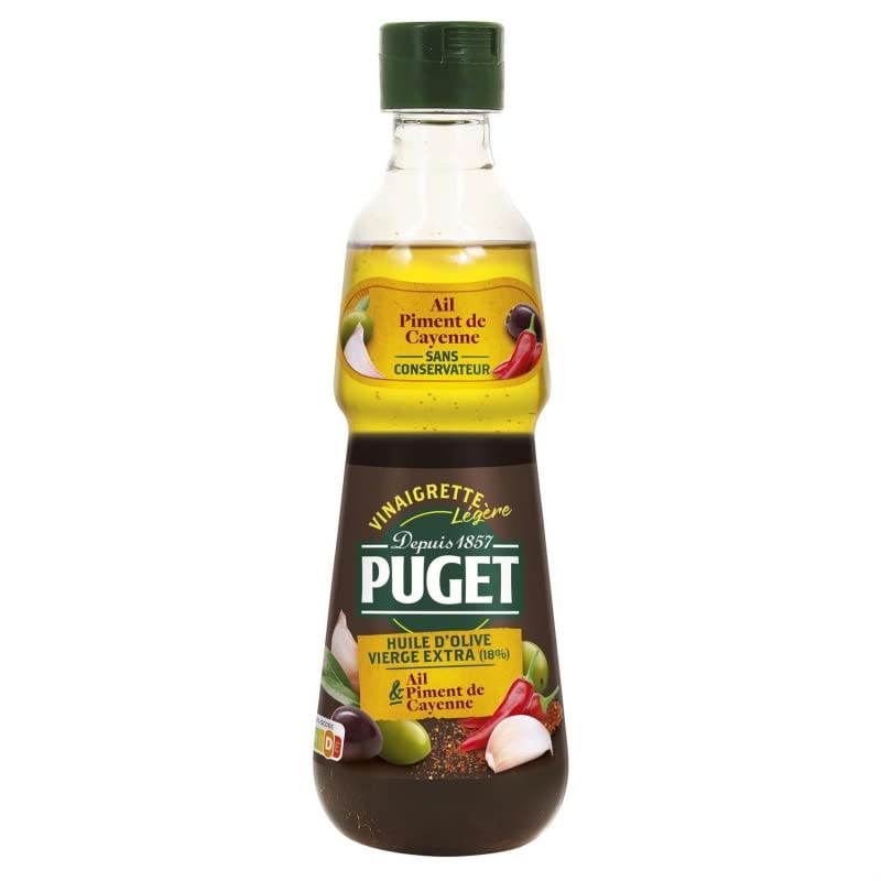 Puget - Vinaigrette biphasée à lail et au piment dEspelette 330ml - Savourez une vinaigrette unique et épicée - Lot De 4