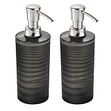 mDesign Frosted Plastic Refillable Liquid Hand Soap Dispenser Pump Bottle for Kitchen, Bathroom, Powder Room - Also Great for Dish Soap, Sanitizers & Essential Oils - Tall, 2 Pack - Black/Brushed