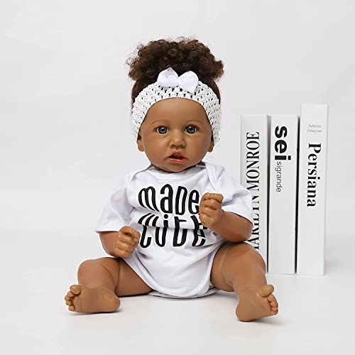 Maihao Reborn Baby Dolls African American Real Life Babies Girl 22Inch Baby Soft Body That Look Lifelike Newborn Baby Open Eyes #TOP1