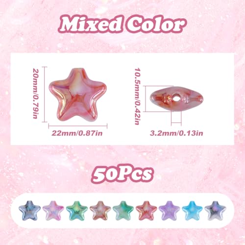 SUNNYCLUE 50Pcs 20MM Large Star Bead Bulk Acrylic Stars Beads Chunky Bubblegum Candy Colorful Focal Opaque Loose Beads for DIY Pens Keychains jewellery Making Supplies Beginners Adult - Image 2