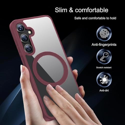 Image of DIZORO Samsung S25 Plus Case,Compatible with MagSafe, Non Yellow Military-Grade Drop Protection & Hard PC Back Cover Slim Transparent Anti-Scratch Shockproof Phone Case (Wine Red)