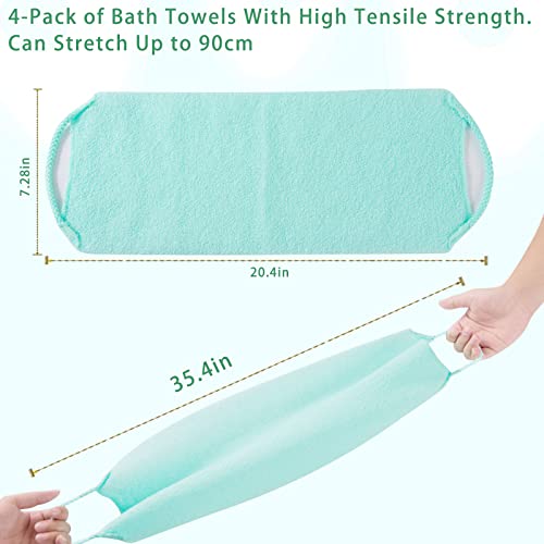 4 Pcs Exfoliating Back Scrubber With Handles,Nylon Back Exfoliator Extended Length Back Washers Stretchable Exfoliating Washcloth Pull Strap Shower Scrubber For Body Cleans Skin Massages For Women Men #TOP3