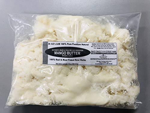 GREENandORGANIC PREMIUM Organic Unrefined Raw Virgin MANGO BUTTER 100% Pure Cold Press 16oz/ 1Lb Bag Grade A Non GMO 100% Natural For Skin BodyCare Beauty Moisturizer DIY For Body Butters, Soap Making,Lotions, Creams