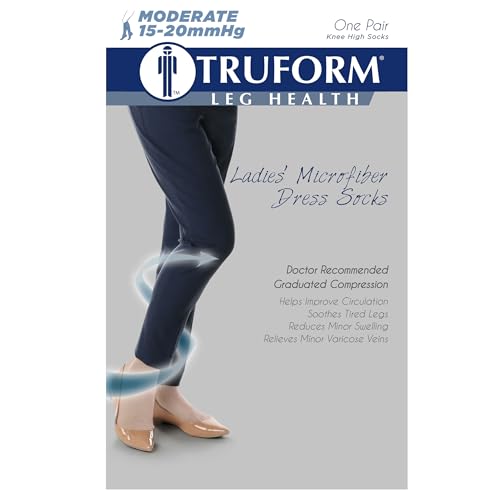 Image of Truform Compression Socks, 15-20 mmHg, Knit Women's Dress Socks, Knee High Over Calf Length