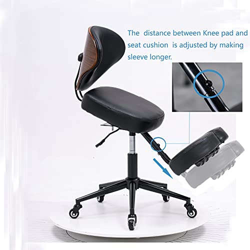 Yoomemm Kneeling Chair Ergonomic For Office With Back Support,Walnut Finish,Height And Angle Adjustable,Upright Sitting Posture,Thick Comfortable Cushions,Black,Ydm-1458-2C #TOP6