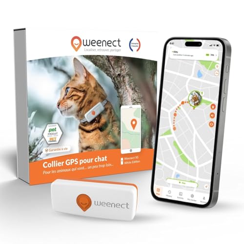 Weenect Chat XS - Collier GPS pour Chat | Mini Traceur GPS Chat en Temps réel | Plus Petit modèle du marché | Fonctionne avec abonnement | Collier Inclus | Garantie à Vie