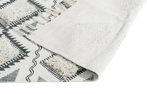 Image of FIASCO Hand Woven 100% Natural Cotton Export Quality Designer Striped Rug, Bed Side Runner Rug Carpet for Bedroom, Passage,Living Room, Size- 2X5 Feet Black and Natural White