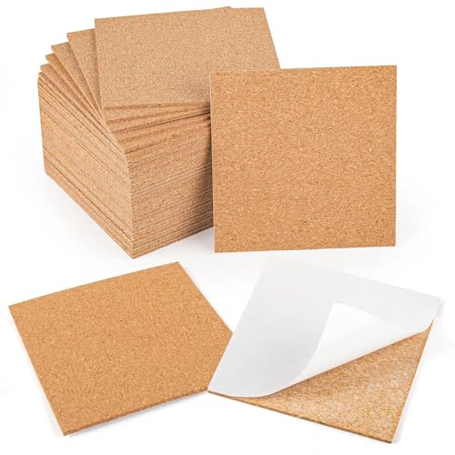 EgticLive 36Pcs 4 Inch Self Adhesive Cork Sheets 2mm Thick Thin Cork Tiles for Coasters Backing DIY Crafts Supplies (Square)