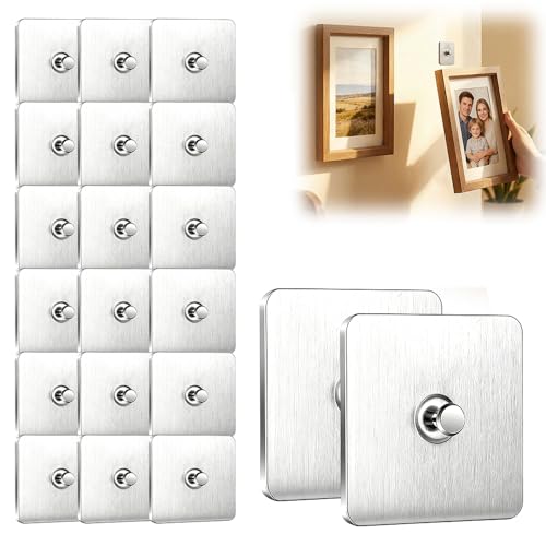 Image of Drill Free Adhesive Hooks,Picture Hangers Without Nails,Adhesive Wall Mount Screw Hooks for Hanging,Nail Free Wall Hangers for Kitchen,Bathroom (Steel /20PCS, Spike Diameter 9mm)