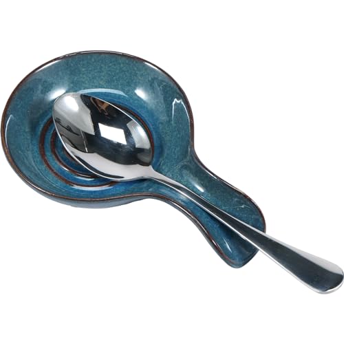 Spoon Cradle, Ceramic Spoon Rest Large Heat-Resistant Cooking Spoon Rest Coffee Spoon Holder Dishwasher Safe Spoon Cradle for Kitchen Counter 17.5x11.5cm (Blue)