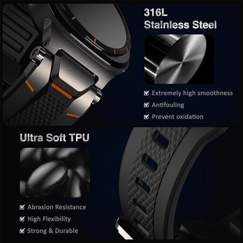 Image of ULTIMAL Watch Band for Samsung Galaxy Watch Ultra 47mm (2025 /2024) Compatible with Samsung Watch Strap Bands for Men Sport Bands for Watch Rugged Premium TPU & Metal (Black+Grey)
