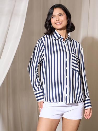 Image of barcino Pink Multi Stripes Pocket Detail Oversized Shirt
