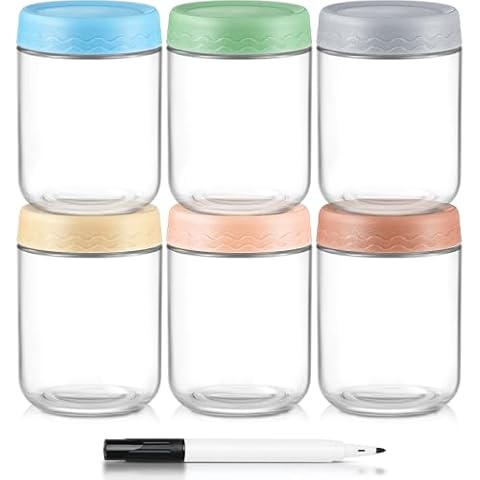 DRKIO 16 Oz Overnight Oats Containers with Lids - 6 Pack Glass Storage Jars with Airtight Lids Wide Mouth Mason Food Jars Great for Meal Prep Salad Chia Pudding Snacks Yogurt Sugar Spice Cereal Cover