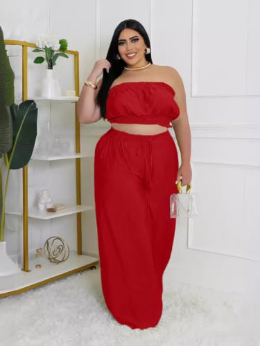 Image of Two Piece Sets for Women Summer Outfits Crop Tops and Wide Leg Pants Sets Sexy Jumpsuits Vacation Outfits with Pockets