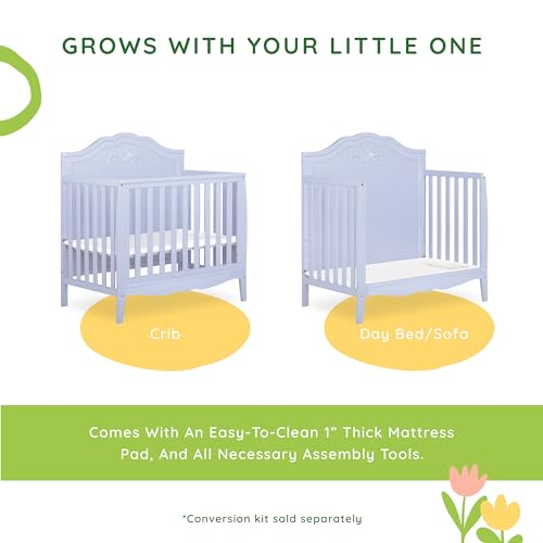 SweetPea Baby Rose 4-in-1 Convertible Mini Crib in Lavender, JPMA Certified Baby Crib, Non-Toxic Finish, New Zealand Pinewood, with 3 Mattress Height Settings