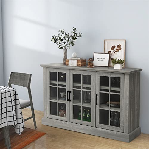 Mfchy 55 Inch Buffet Storage Cabinet Sideboard Glass Door Adjustable Shelf Dining Room Dining Cabinet #TOP4