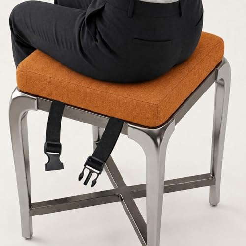 Genérico Cojines para Sillas Cuadrados con Lazos, Cojín Asiento de Lino Transpirable, Espuma de Alta Densidad, Desenfundable Antideslizante Interior Exterior(Naranja,35x35x10cm)