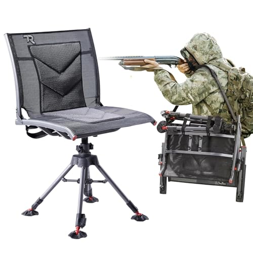 TR 360 Degree Swivel Hunting Blind Chair,400 lbs Capacity Silent,4 Legs Height Adjustable,Comfortable Padded Seat,Portable Ground Hunting Chair for Deer Dove Hunting