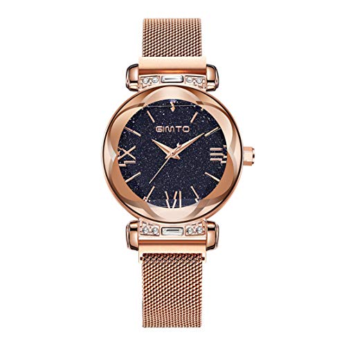 Montre femme ciel étoilé design créatif en acier inoxydable durable