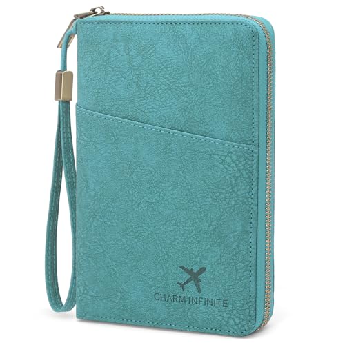 Funda Pasaporte Porta Pasaporte con Bloqueo RFID Cuero de PU Cartera de Pasaporte Familiar Cremallera Passport Cover Porta Documentos viaje Crédito, Tarjetas De Identificación Mujer Hombre (Azul)