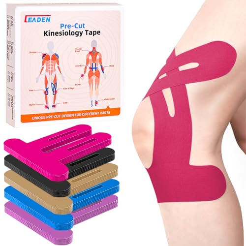IEADEN Precut Kinesiology Tape for Knees, 10 Pcs - Knee Support & Stability, Knee Pain Relief Athletic Tape - Waterproof & Elastic, Hypoallergenic Latex-Free Tape, Pink
