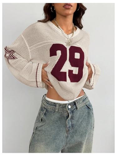 Image of BEAUDRM Women's Y2k Tops Oversized Crochet Jersey Shirts Graphic Streetwear