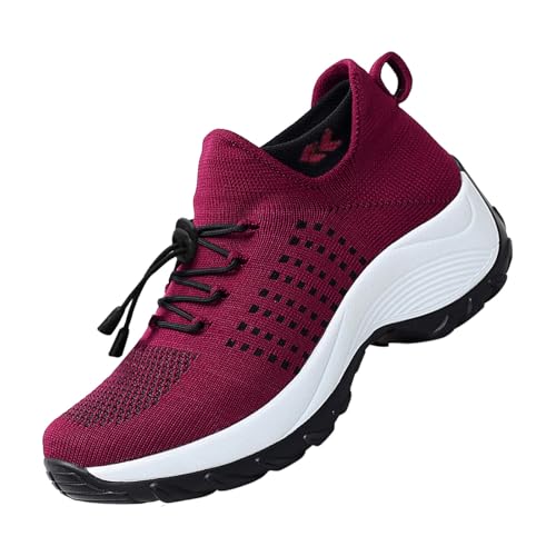 Generisch Zapatos ortopédicos para mujer con soporte de arco, zapatos para caminar, zapatillas deportivas, ligeras, zapatos cómodos y transpirables para aliviar el dolor de fascitis plantar, Rojo C