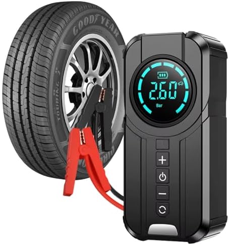 Partida Auxiliar Veicular com Compressor Portátil de Ar 12V Recar...