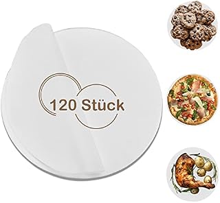 Joyfair papier do pieczenia, okrągły, 120 sztuk, Ø 23 cm, papier woskowany Airfryer, do kontaktu z żywnością, odporny na wysokie temperatury, papier pergaminowy do ciast/piekarnika/patelni/frytkownicy