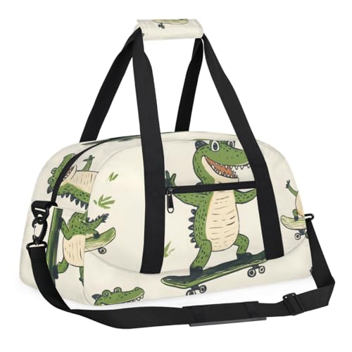 Dinosaurs on Skateboards Personalized Duffel Bag Weekend Overnight Travel Bag Sports Waterproof Gym Bag Lightweight Dance Bag