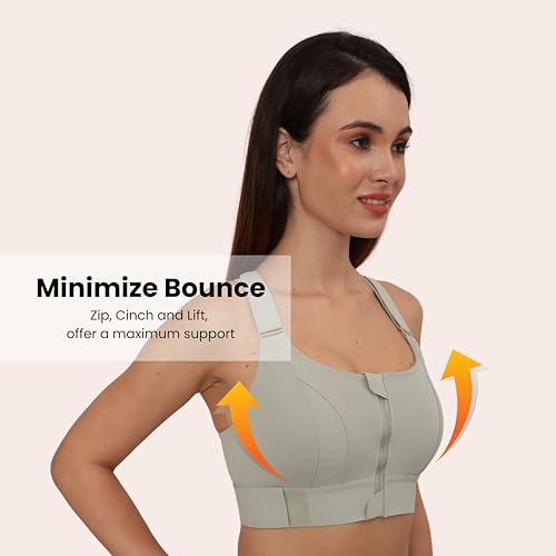 Image of GLAMORAS Women Polyester Spandex High Impact Front Zip Sports Bra Longline Fitness Criss Cross Back Crop Tops with Adjustable Velcro Strap at Band and Shoulder for Gym, Yoga & Workout - Size: M-4XL