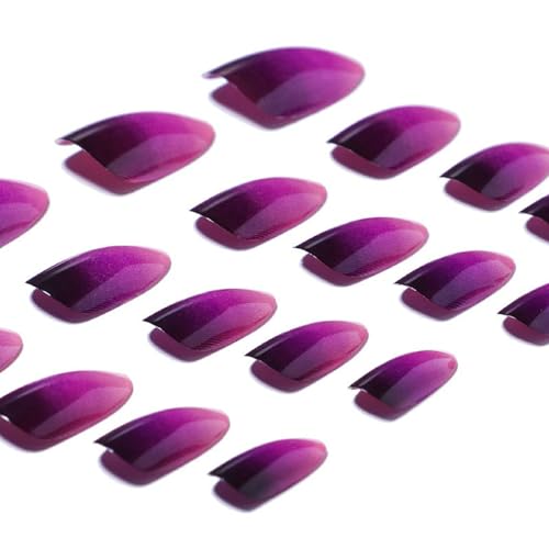 Gradient Press on Nails Short Almond Fake Nails Purple Glossy Stick on False Nails French Tip Acrylic Nails with Glue Reusable Artificial Nails for Women and Girls DIY Manicure 24PCS - Image 3