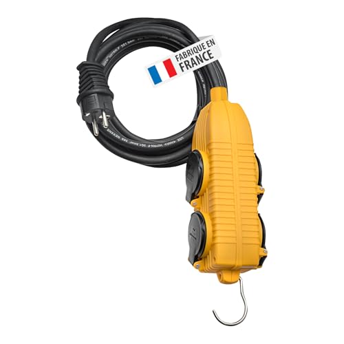 Brennenstuhl Rallonge 10m de câble avec Bloc 4 Prises à clapet (IP44), Fabrication Française 1151721 Jaune